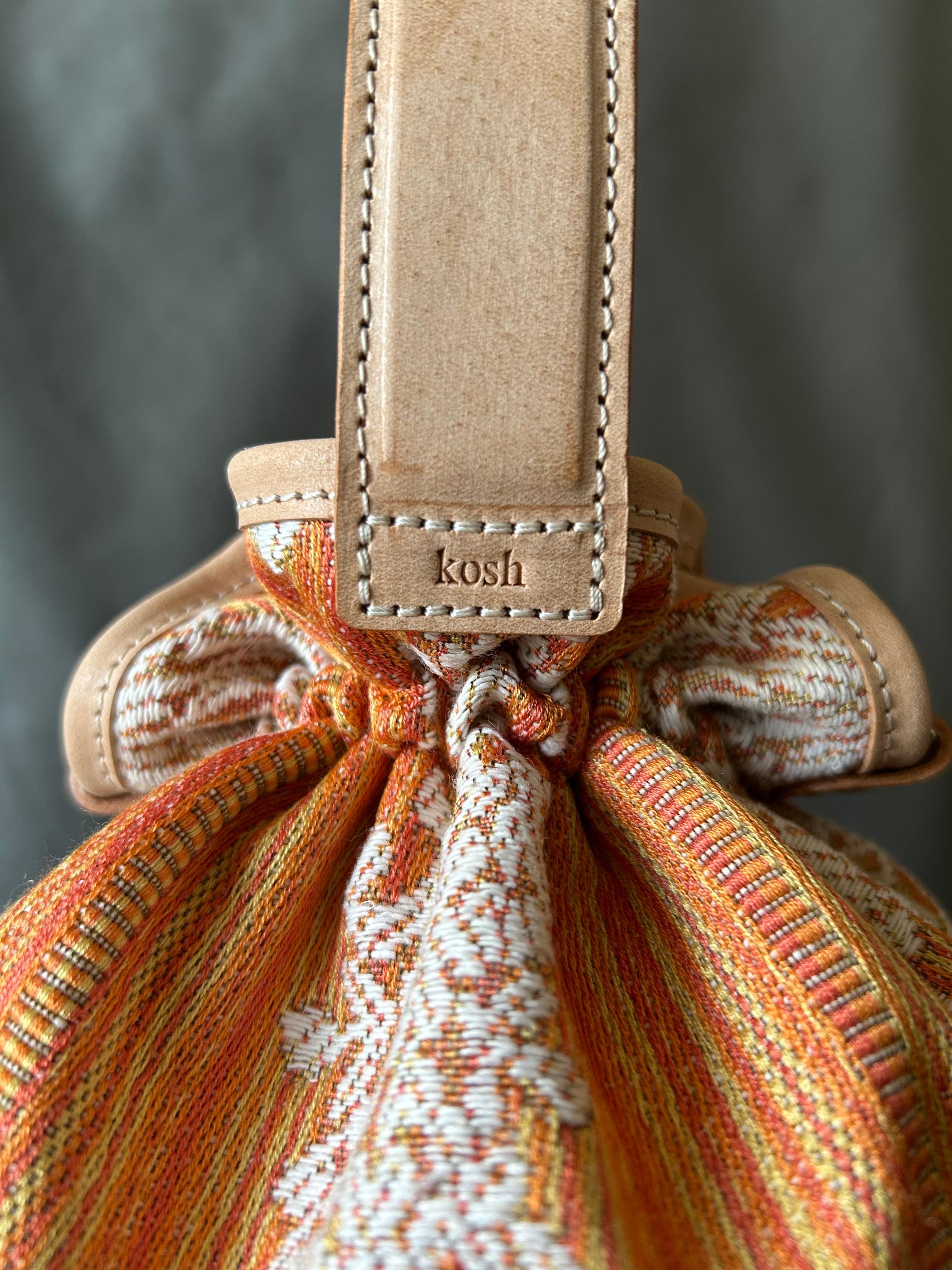 kinchaku bag（刺繍生地×アラスカレザー） | 6枚目