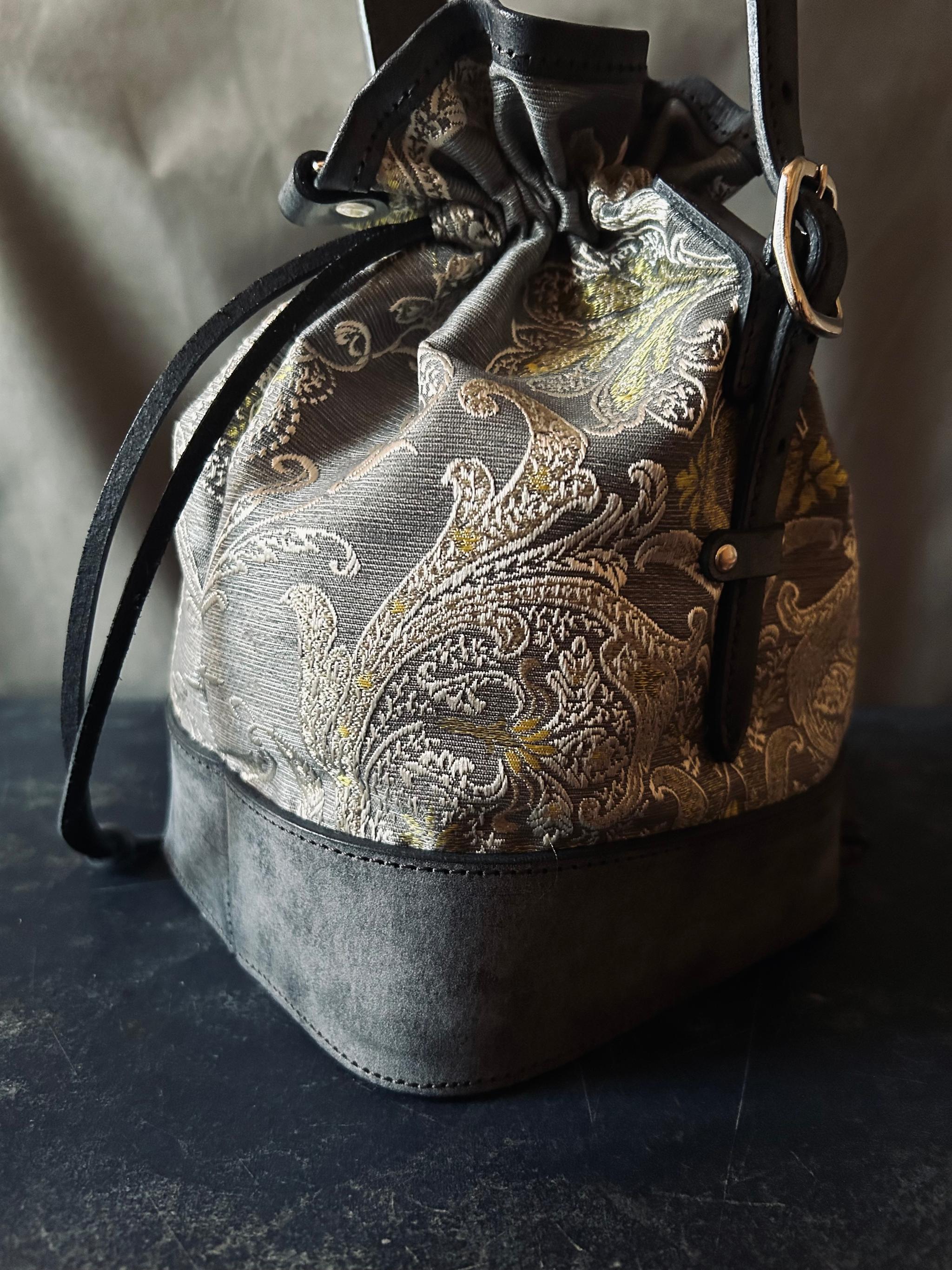 kinchaku bag （刺繍生地×ロロマレザー） | 4枚目