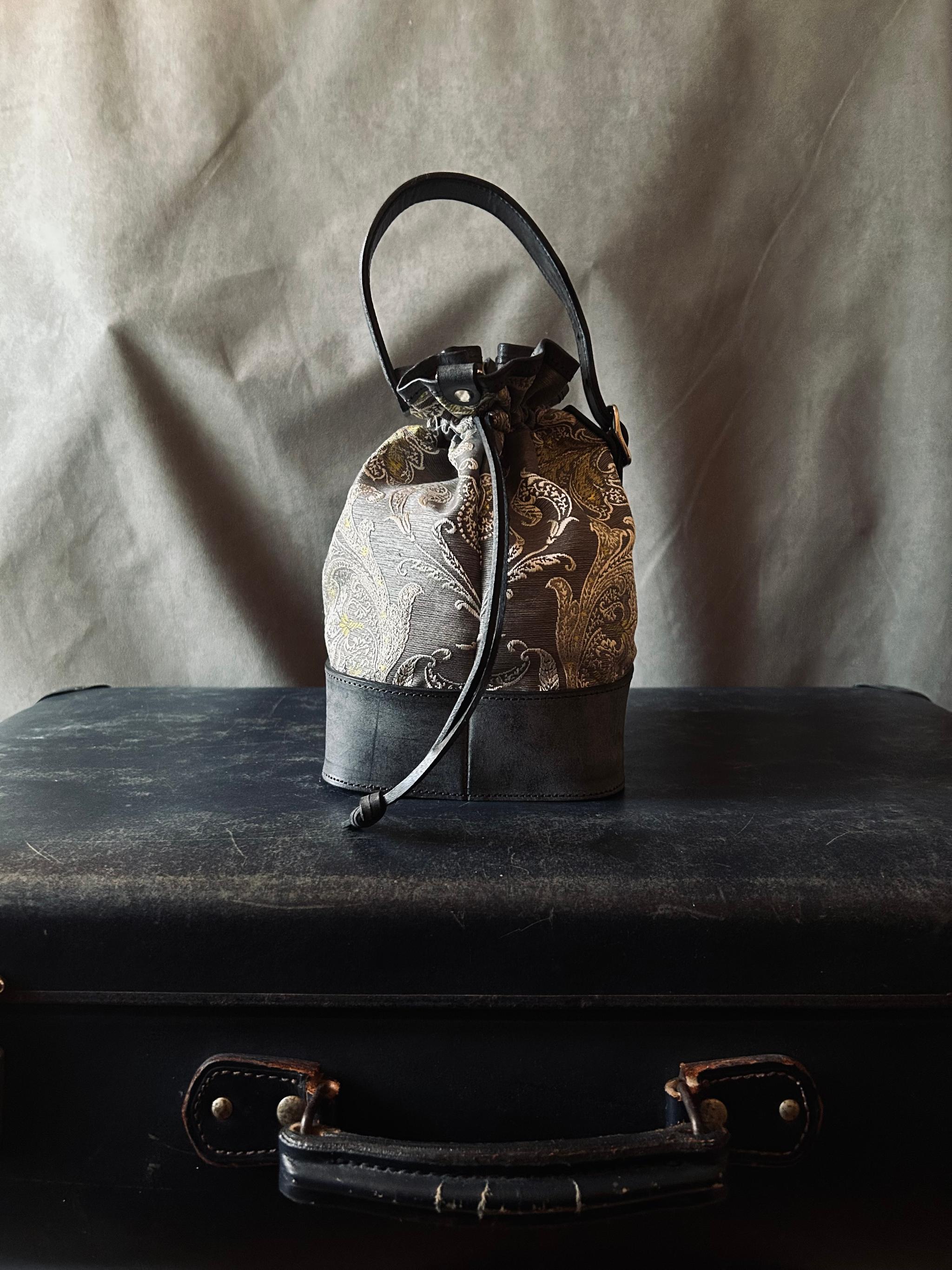 kinchaku bag （刺繍生地×ロロマレザー） | 5枚目