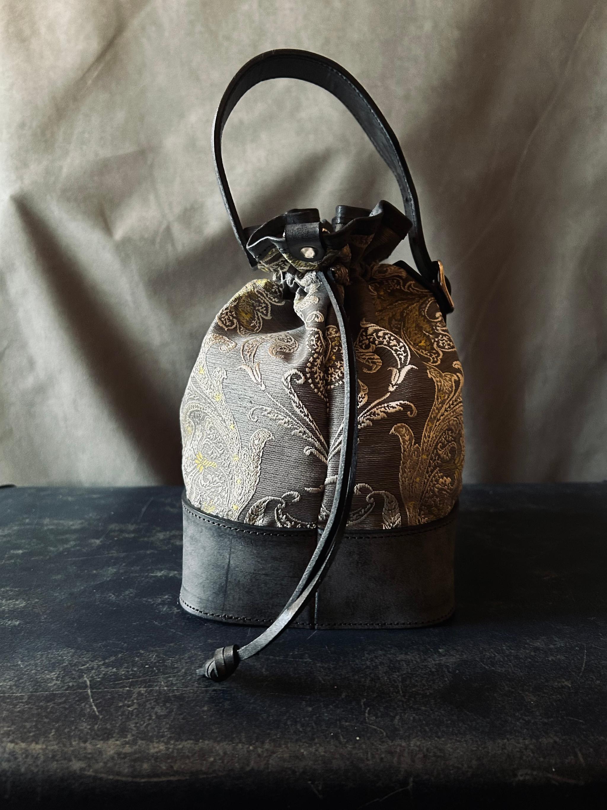 kinchaku bag （刺繍生地×ロロマレザー） | 6枚目