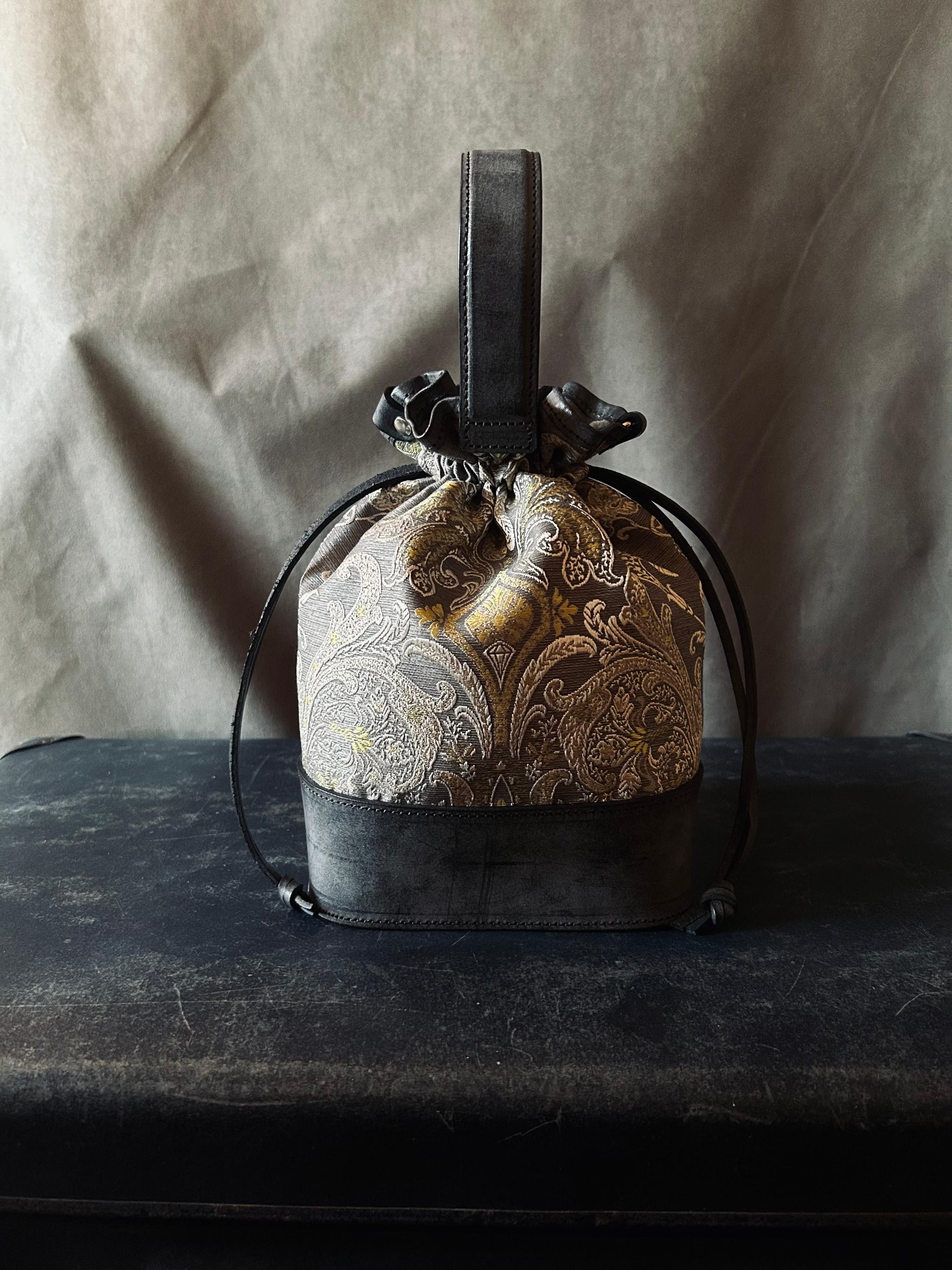 kinchaku bag （刺繍生地×ロロマレザー） | 7枚目