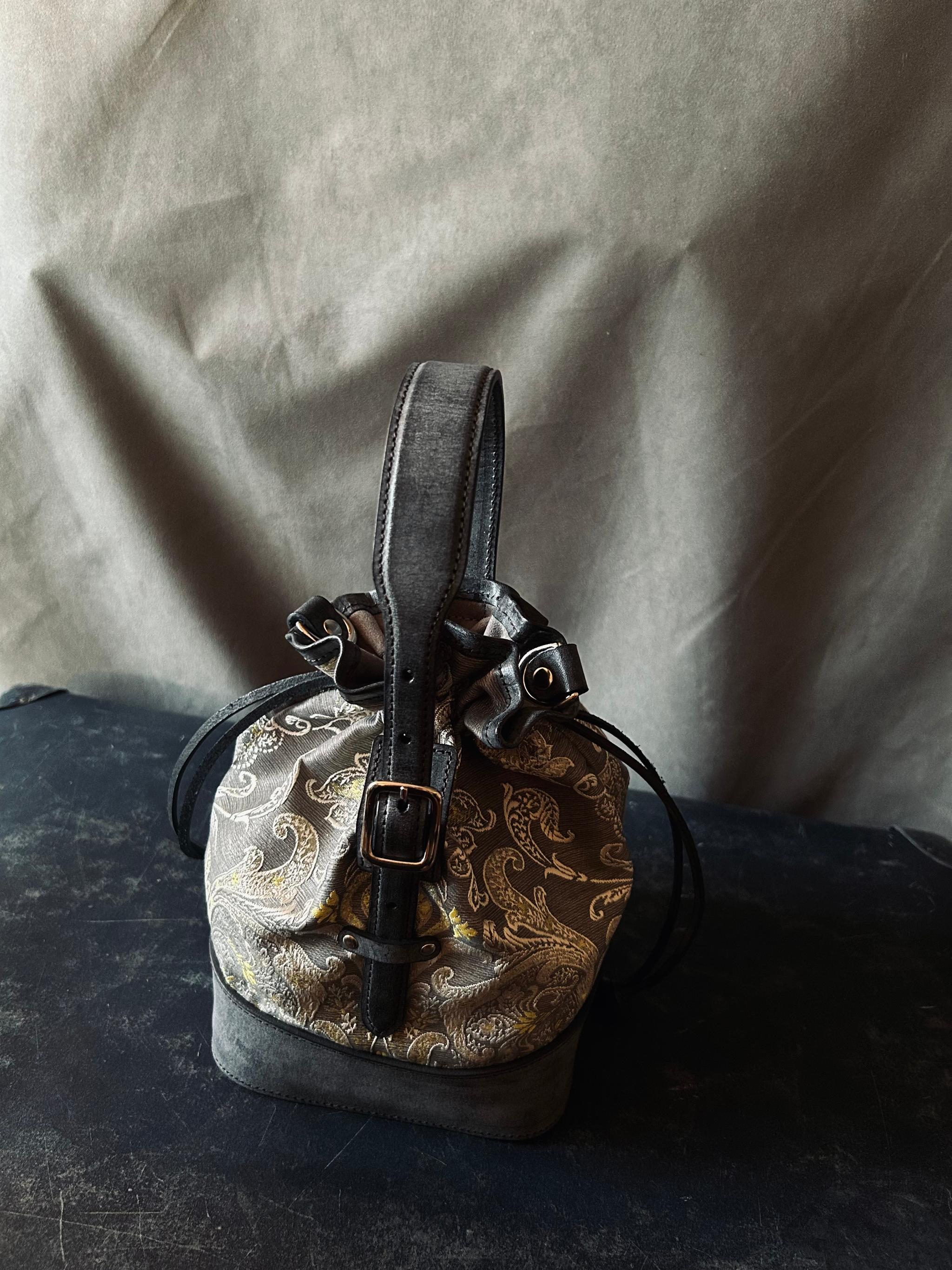 kinchaku bag （刺繍生地×ロロマレザー） | 8枚目